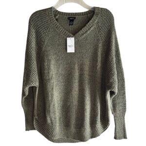 rue 21 Military Green V Neck Ladies Size S Roll Cuff Rounded Hem Soft Sweater #C